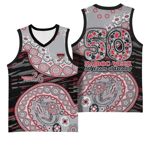 Essendon Bombers NAIDOC Week 2026 Basketball Jersey Australian Aboriginal Dot Art Dreamtime Pattern Style