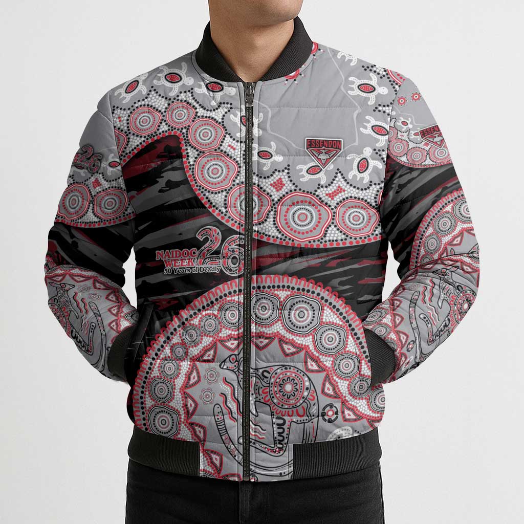 Essendon Bombers NAIDOC Week 2026 Bomber Puffer Jacket Australian Aboriginal Dot Art Dreamtime Pattern Style