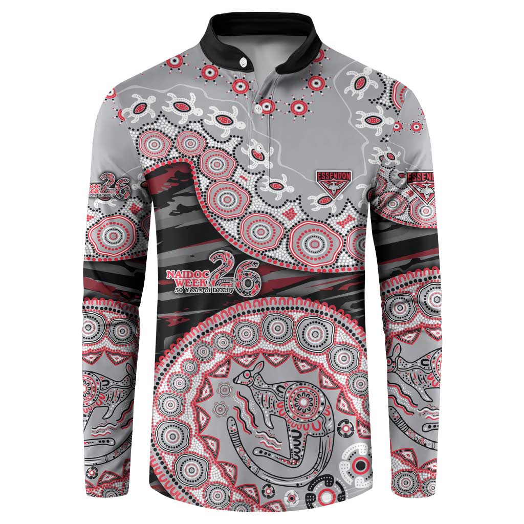 Essendon Bombers NAIDOC Week 2026 Button Sweatshirt Australian Aboriginal Dot Art Dreamtime Pattern Style