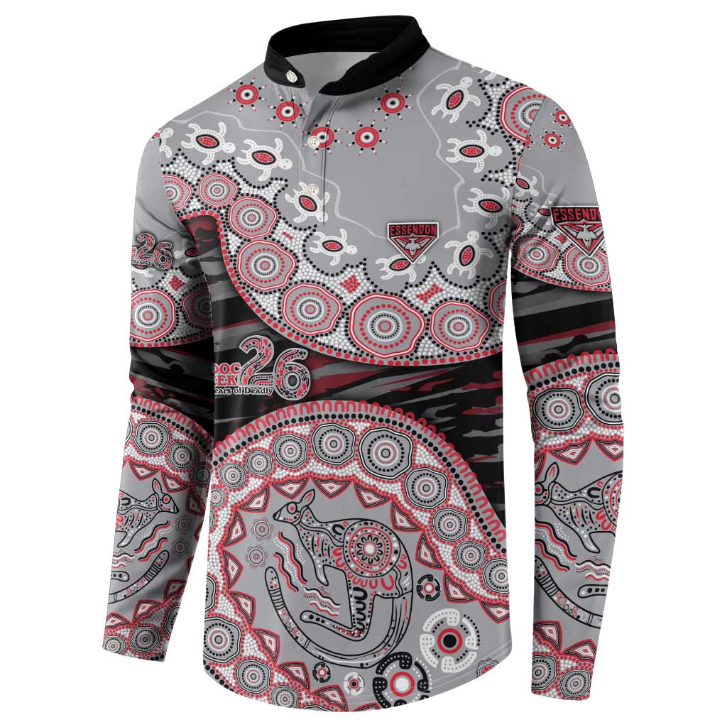 Essendon Bombers NAIDOC Week 2026 Button Sweatshirt Australian Aboriginal Dot Art Dreamtime Pattern Style