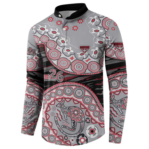 Essendon Bombers NAIDOC Week 2026 Button Sweatshirt Australian Aboriginal Dot Art Dreamtime Pattern Style