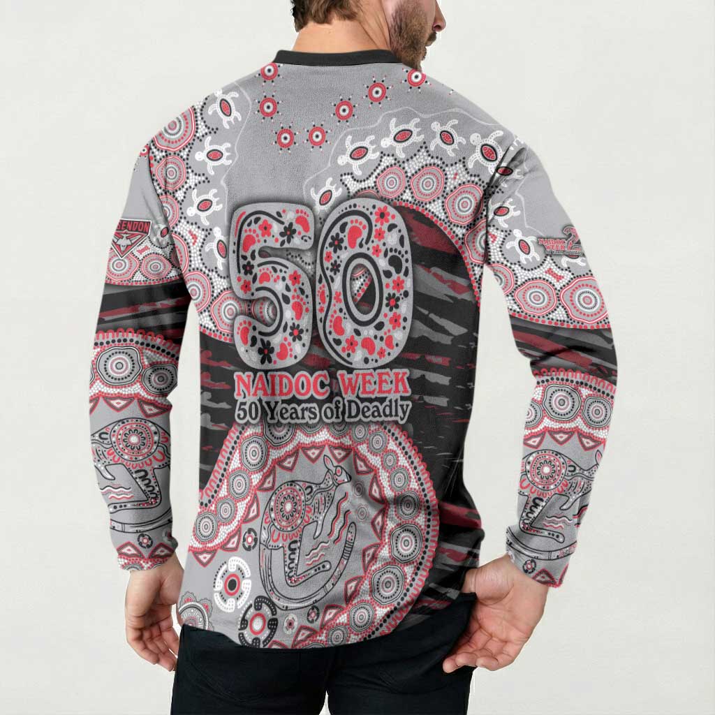 Essendon Bombers NAIDOC Week 2026 Button Sweatshirt Australian Aboriginal Dot Art Dreamtime Pattern Style