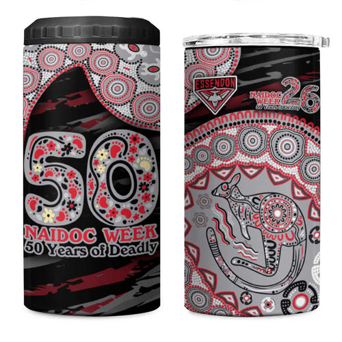 Essendon Bombers NAIDOC Week 2026 4 in 1 Can Cooler Tumbler Australian Aboriginal Dot Art Dreamtime Pattern Style