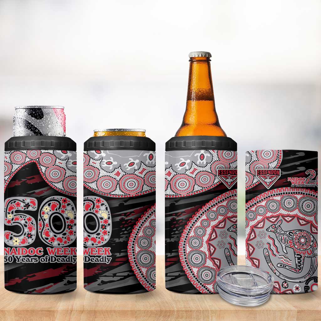 Essendon Bombers NAIDOC Week 2026 4 in 1 Can Cooler Tumbler Australian Aboriginal Dot Art Dreamtime Pattern Style