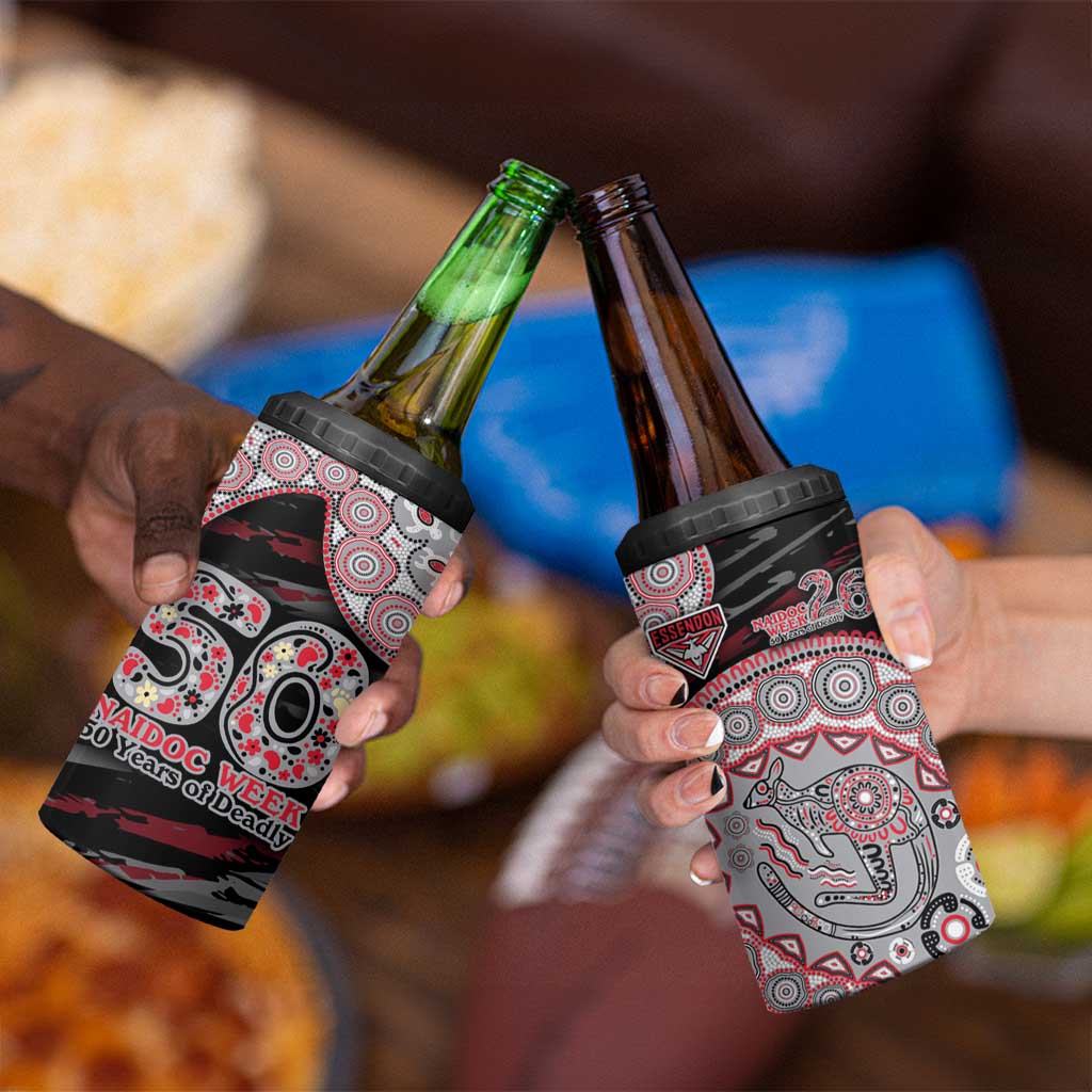 Essendon Bombers NAIDOC Week 2026 4 in 1 Can Cooler Tumbler Australian Aboriginal Dot Art Dreamtime Pattern Style