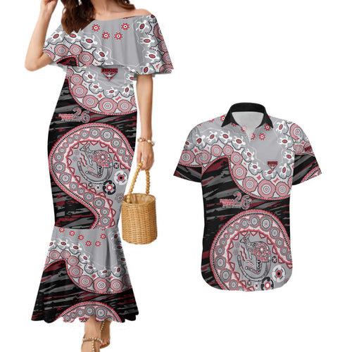 Essendon Bombers NAIDOC Week 2026 Couples Matching Mermaid Dress and Hawaiian Shirt Australian Aboriginal Dot Art Dreamtime Pattern Style