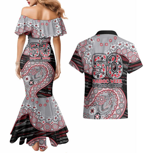 Essendon Bombers NAIDOC Week 2026 Couples Matching Mermaid Dress and Hawaiian Shirt Australian Aboriginal Dot Art Dreamtime Pattern Style