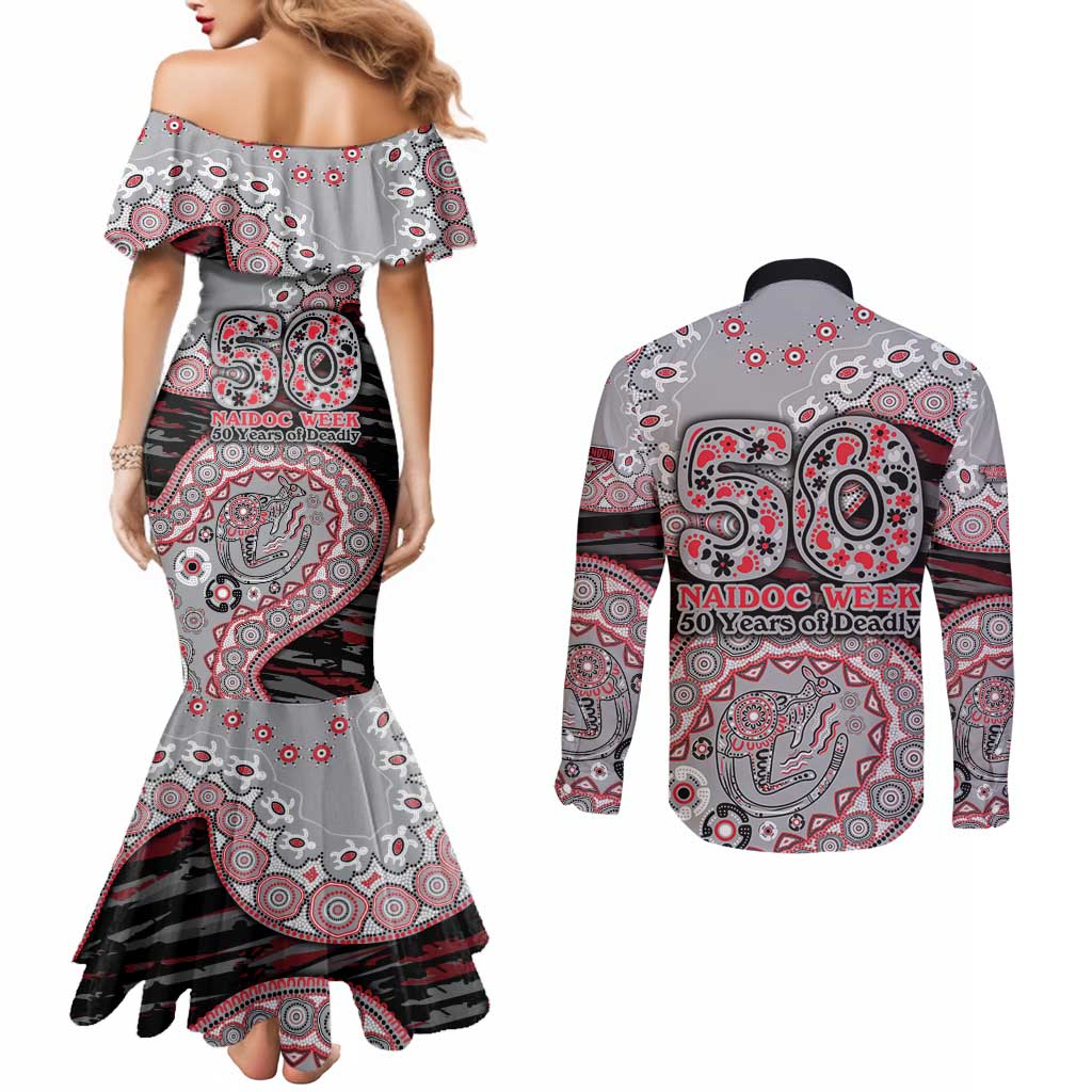 Essendon Bombers NAIDOC Week 2026 Couples Matching Mermaid Dress and Long Sleeve Button Shirt Australian Aboriginal Dot Art Dreamtime Pattern Style