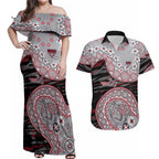 Essendon Bombers NAIDOC Week 2026 Couples Matching Off Shoulder Maxi Dress and Hawaiian Shirt Australian Aboriginal Dot Art Dreamtime Pattern Style