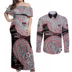 Essendon Bombers NAIDOC Week 2026 Couples Matching Off Shoulder Maxi Dress and Long Sleeve Button Shirt Australian Aboriginal Dot Art Dreamtime Pattern Style