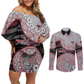 Essendon Bombers NAIDOC Week 2026 Couples Matching Off Shoulder Short Dress and Long Sleeve Button Shirt Australian Aboriginal Dot Art Dreamtime Pattern Style