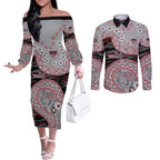 Essendon Bombers NAIDOC Week 2026 Couples Matching Off The Shoulder Long Sleeve Dress and Long Sleeve Button Shirt Australian Aboriginal Dot Art Dreamtime Pattern Style