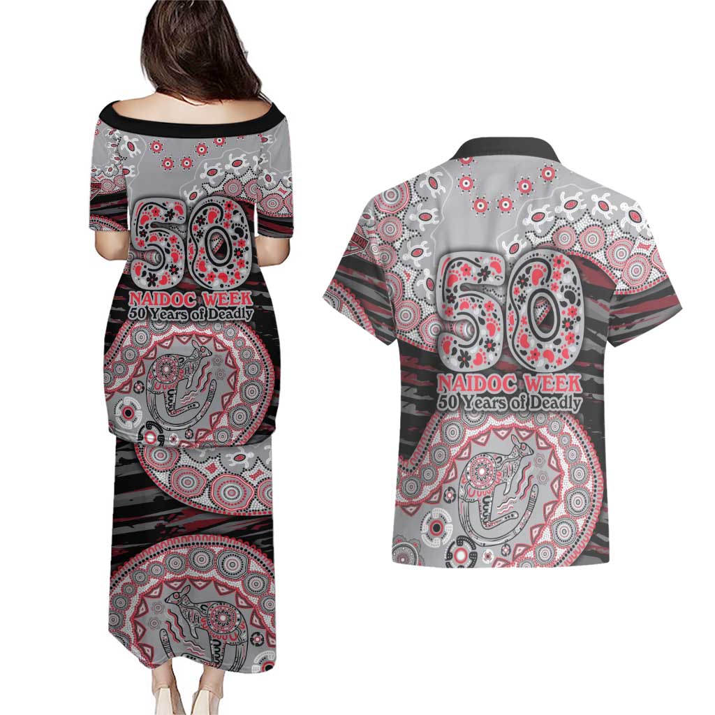 Essendon Bombers NAIDOC Week 2026 Couples Matching Puletasi and Hawaiian Shirt Australian Aboriginal Dot Art Dreamtime Pattern Style