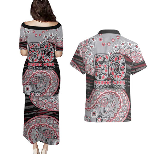 Essendon Bombers NAIDOC Week 2026 Couples Matching Puletasi and Hawaiian Shirt Australian Aboriginal Dot Art Dreamtime Pattern Style