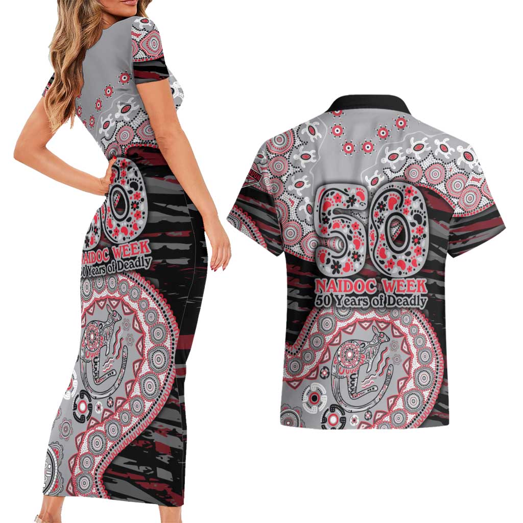 Essendon Bombers NAIDOC Week 2026 Couples Matching Short Sleeve Bodycon Dress and Hawaiian Shirt Australian Aboriginal Dot Art Dreamtime Pattern Style
