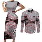 Essendon Bombers NAIDOC Week 2026 Couples Matching Short Sleeve Bodycon Dress and Long Sleeve Button Shirt Australian Aboriginal Dot Art Dreamtime Pattern Style