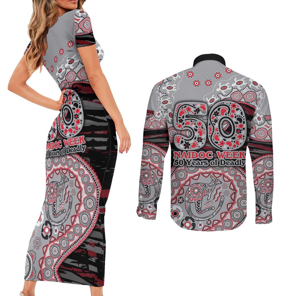 Essendon Bombers NAIDOC Week 2026 Couples Matching Short Sleeve Bodycon Dress and Long Sleeve Button Shirt Australian Aboriginal Dot Art Dreamtime Pattern Style