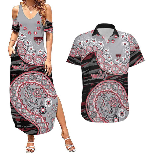 Essendon Bombers NAIDOC Week 2026 Couples Matching Summer Maxi Dress and Hawaiian Shirt Australian Aboriginal Dot Art Dreamtime Pattern Style