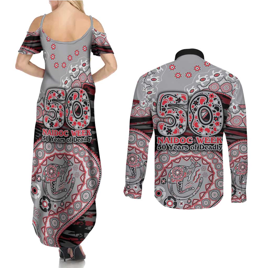 Essendon Bombers NAIDOC Week 2026 Couples Matching Summer Maxi Dress and Long Sleeve Button Shirt Australian Aboriginal Dot Art Dreamtime Pattern Style