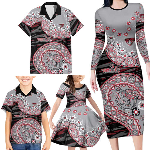 Essendon Bombers NAIDOC Week 2026 Family Matching Long Sleeve Bodycon Dress and Hawaiian Shirt Australian Aboriginal Dot Art Dreamtime Pattern Style