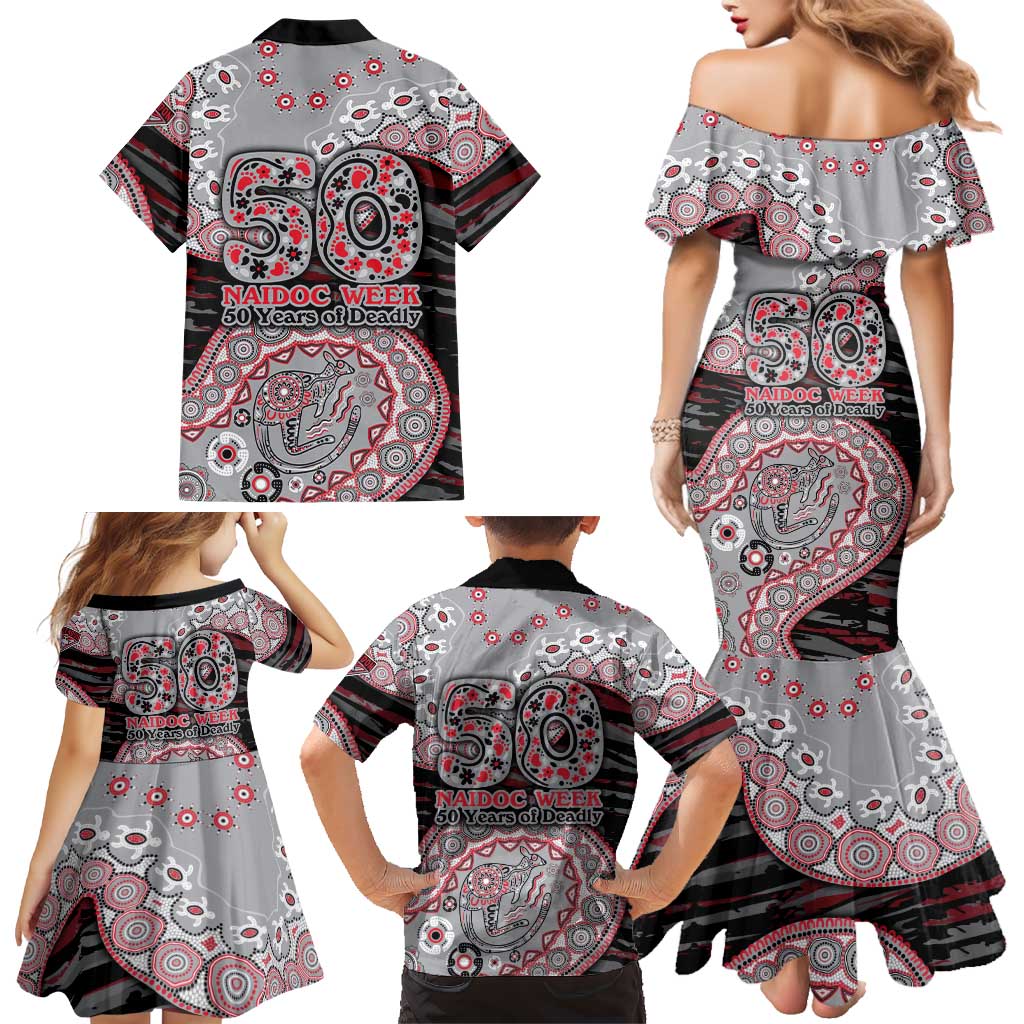 Essendon Bombers NAIDOC Week 2026 Family Matching Mermaid Dress and Hawaiian Shirt Australian Aboriginal Dot Art Dreamtime Pattern Style