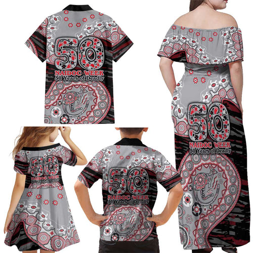 Essendon Bombers NAIDOC Week 2026 Family Matching Off Shoulder Maxi Dress and Hawaiian Shirt Australian Aboriginal Dot Art Dreamtime Pattern Style