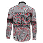 Essendon Bombers NAIDOC Week 2026 Family Matching Off Shoulder Short Dress and Hawaiian Shirt Australian Aboriginal Dot Art Dreamtime Pattern Style