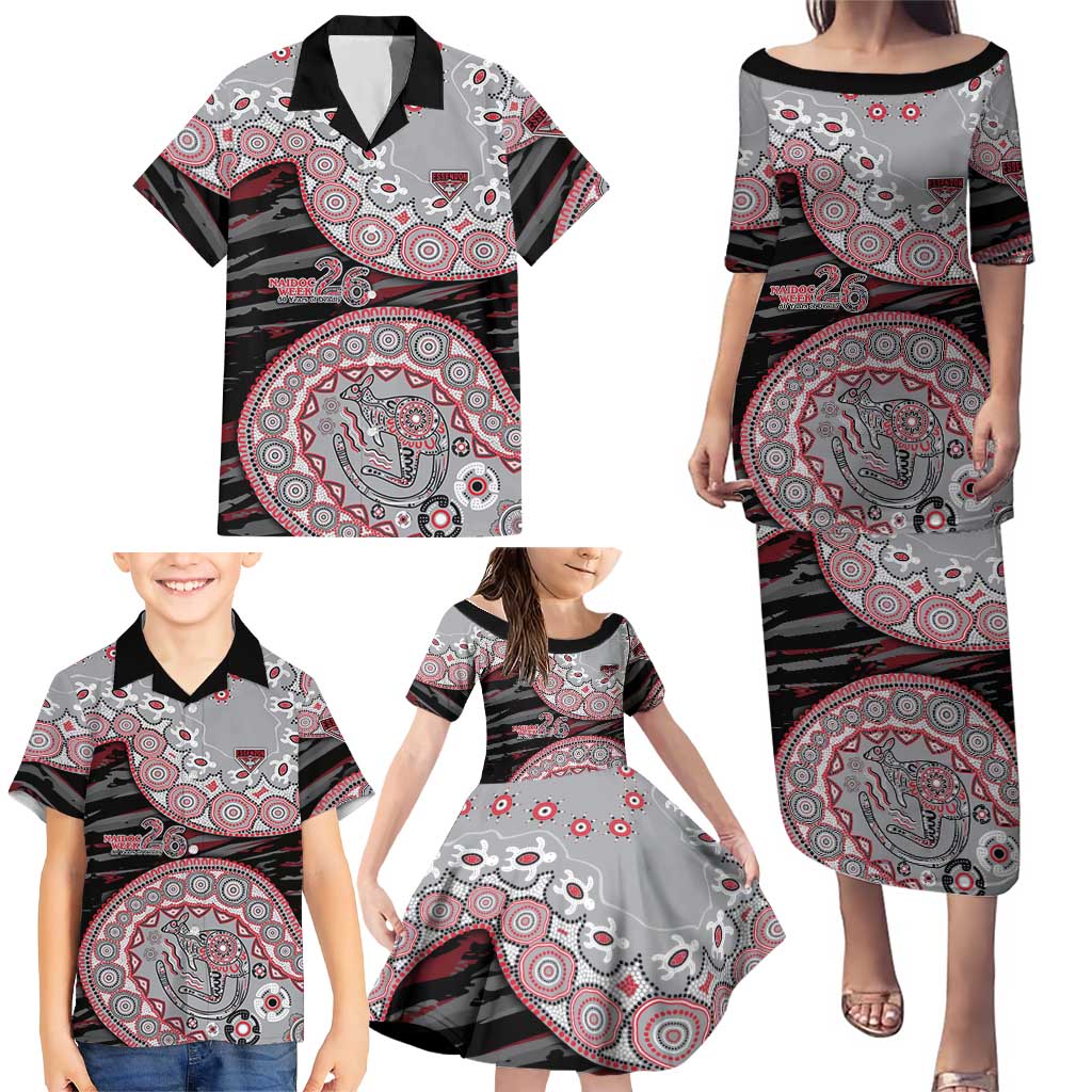 Essendon Bombers NAIDOC Week 2026 Family Matching Puletasi and Hawaiian Shirt Australian Aboriginal Dot Art Dreamtime Pattern Style