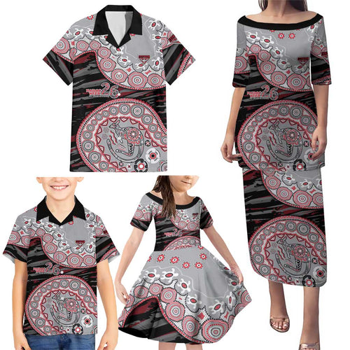 Essendon Bombers NAIDOC Week 2026 Family Matching Puletasi and Hawaiian Shirt Australian Aboriginal Dot Art Dreamtime Pattern Style