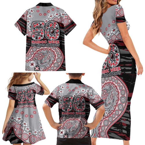 Essendon Bombers NAIDOC Week 2026 Family Matching Short Sleeve Bodycon Dress and Hawaiian Shirt Australian Aboriginal Dot Art Dreamtime Pattern Style