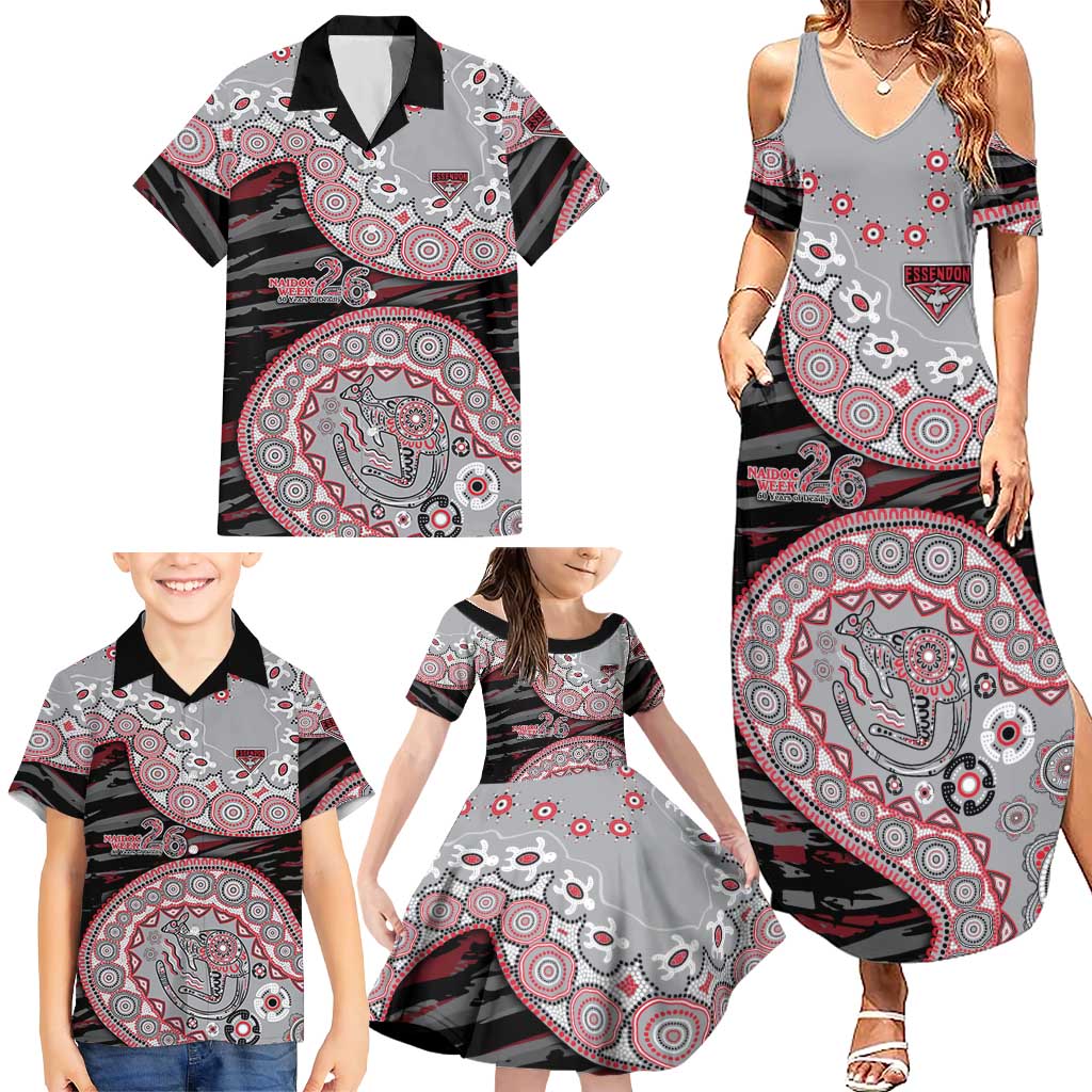 Essendon Bombers NAIDOC Week 2026 Family Matching Summer Maxi Dress and Hawaiian Shirt Australian Aboriginal Dot Art Dreamtime Pattern Style