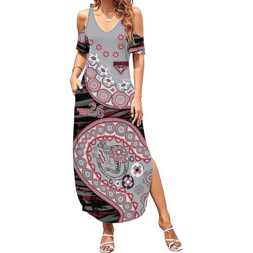 Essendon Bombers NAIDOC Week 2026 Family Matching Summer Maxi Dress and Hawaiian Shirt Australian Aboriginal Dot Art Dreamtime Pattern Style