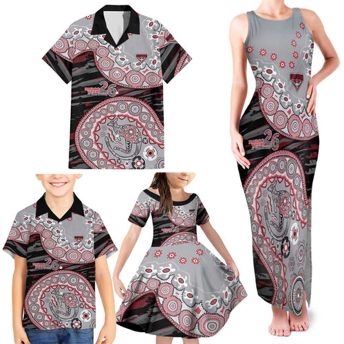 Essendon Bombers NAIDOC Week 2026 Family Matching Tank Maxi Dress and Hawaiian Shirt Australian Aboriginal Dot Art Dreamtime Pattern Style