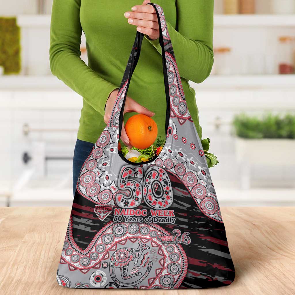 Essendon Bombers NAIDOC Week 2026 Grocery Bag Australian Aboriginal Dot Art Dreamtime Pattern Style