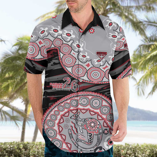 Essendon Bombers NAIDOC Week 2026 Hawaiian Shirt Australian Aboriginal Dot Art Dreamtime Pattern Style