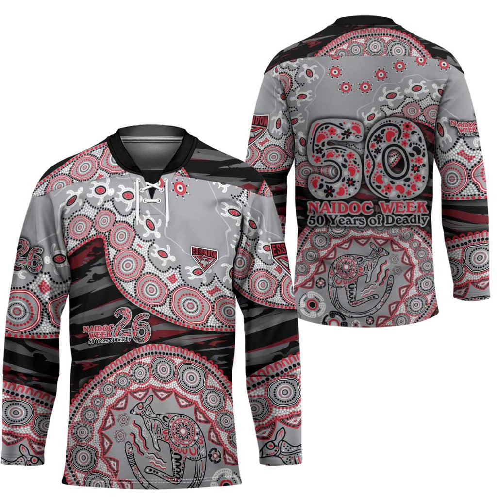 Essendon Bombers NAIDOC Week 2026 Hockey Jersey Australian Aboriginal Dot Art Dreamtime Pattern Style
