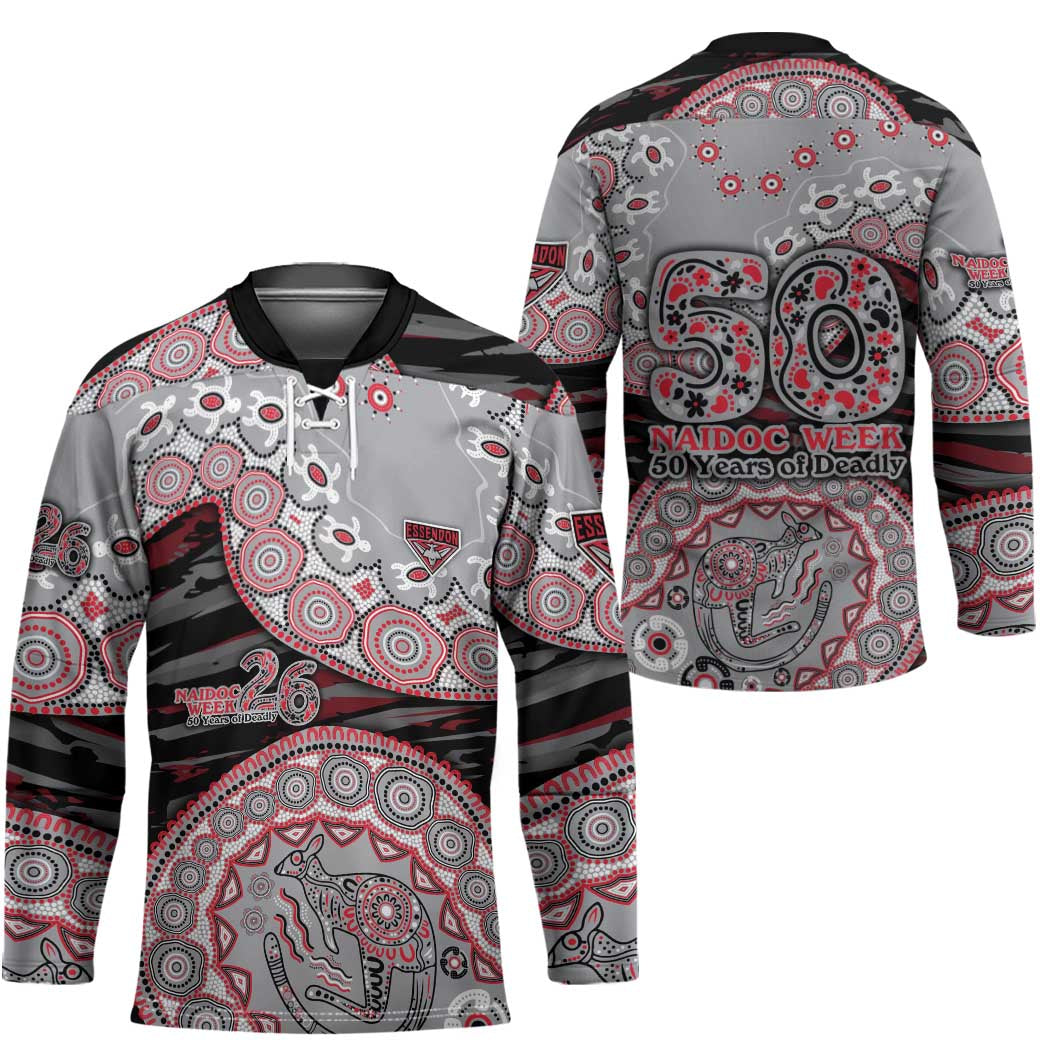 Essendon Bombers NAIDOC Week 2026 Hockey Jersey Australian Aboriginal Dot Art Dreamtime Pattern Style