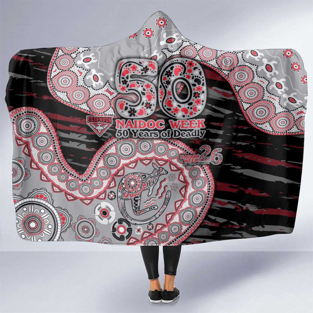 Essendon Bombers NAIDOC Week 2026 Hooded Blanket Australian Aboriginal Dot Art Dreamtime Pattern Style