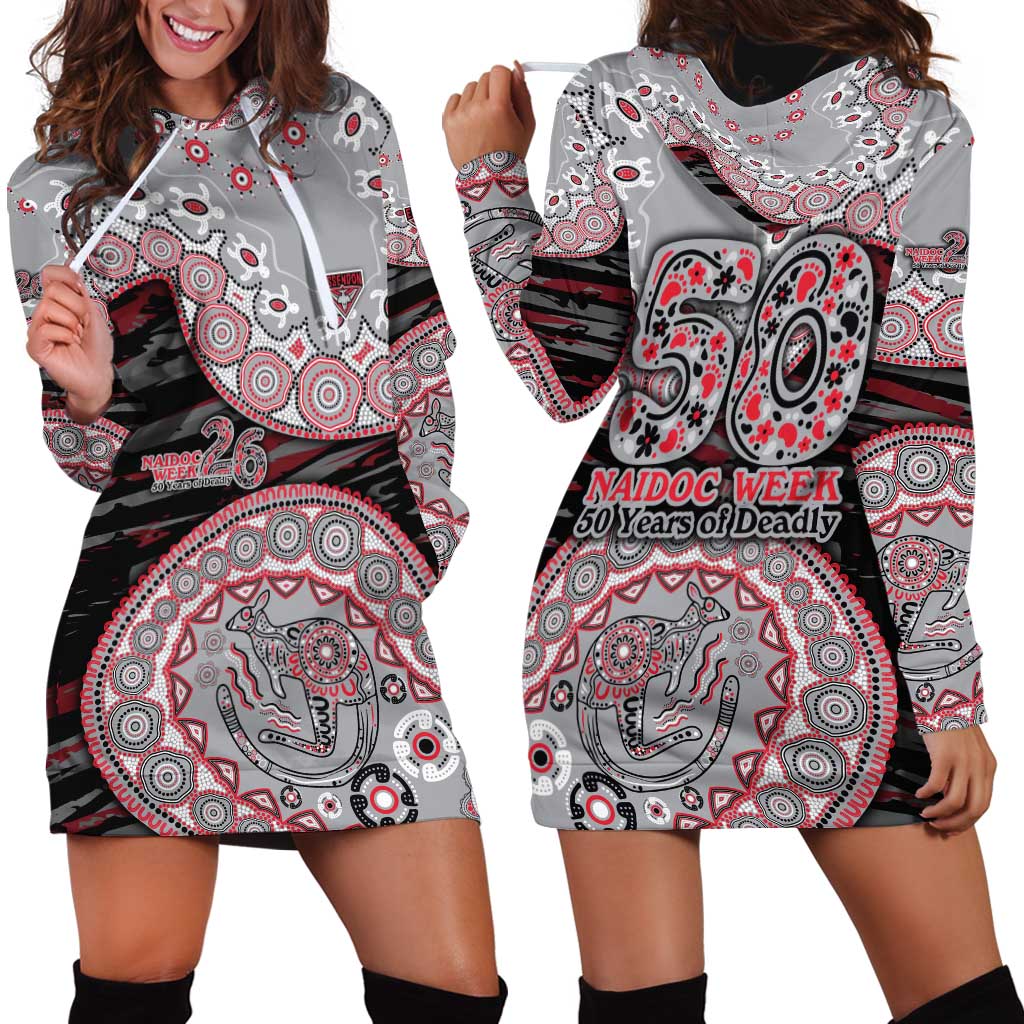 Essendon Bombers NAIDOC Week 2026 Hoodie Dress Australian Aboriginal Dot Art Dreamtime Pattern Style