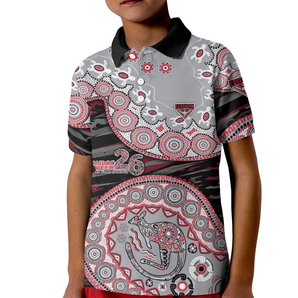 Essendon Bombers NAIDOC Week 2026 Kid Polo Shirt Australian Aboriginal Dot Art Dreamtime Pattern Style