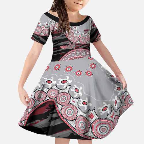 Essendon Bombers NAIDOC Week 2026 Kid Short Sleeve Dress Australian Aboriginal Dot Art Dreamtime Pattern Style