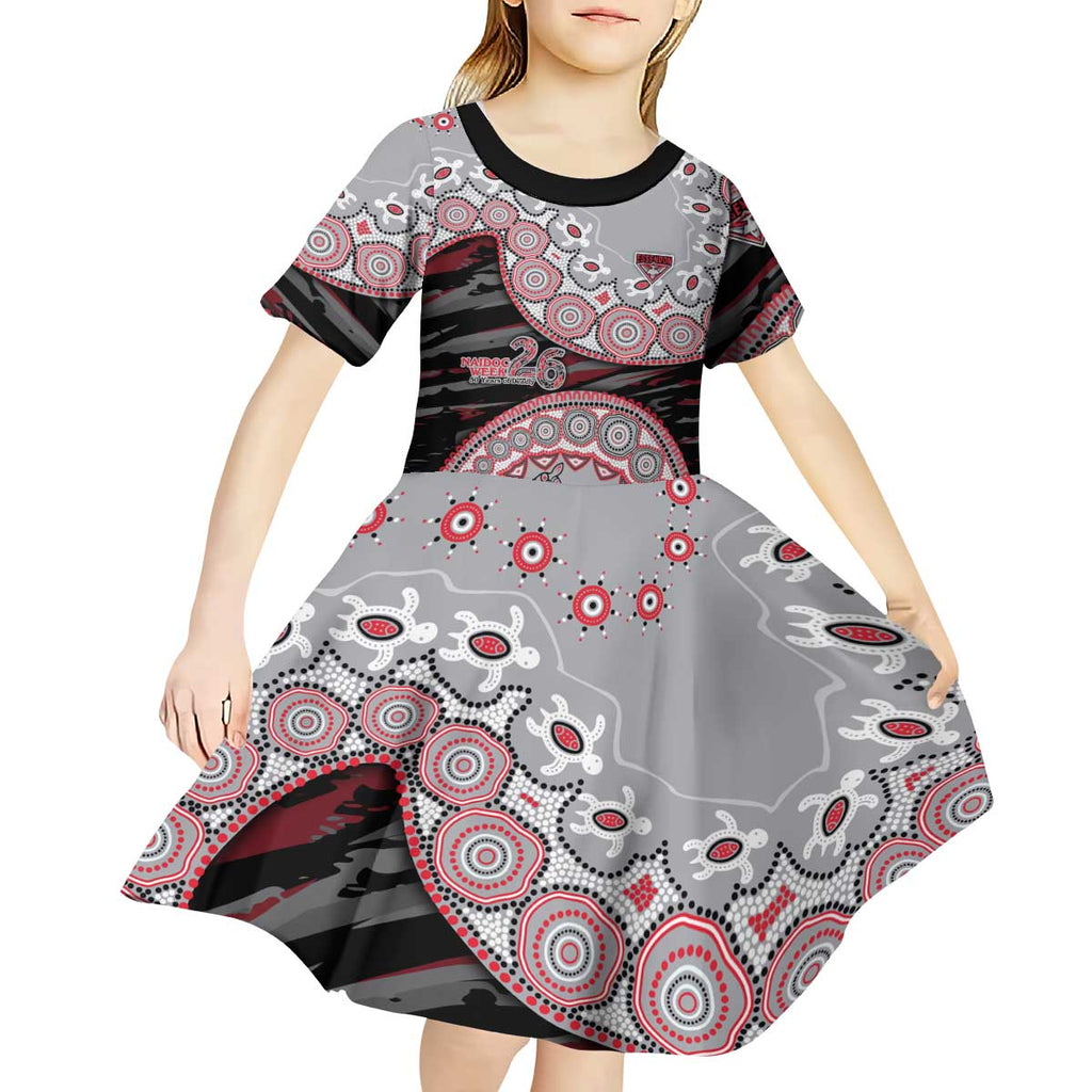 Essendon Bombers NAIDOC Week 2026 Kid Short Sleeve Dress Australian Aboriginal Dot Art Dreamtime Pattern Style
