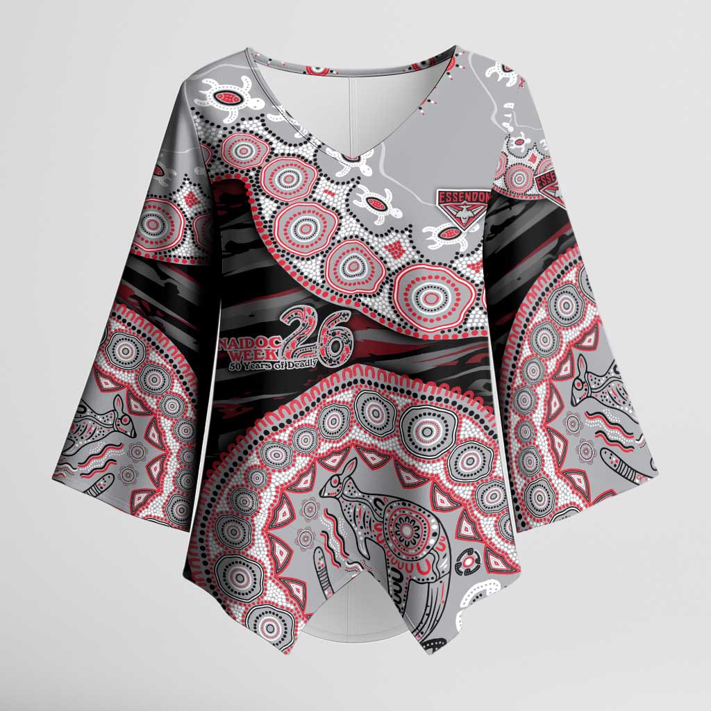 Essendon Bombers NAIDOC Week 2026 Kimono Sleeve Blouse Australian Aboriginal Dot Art Dreamtime Pattern Style