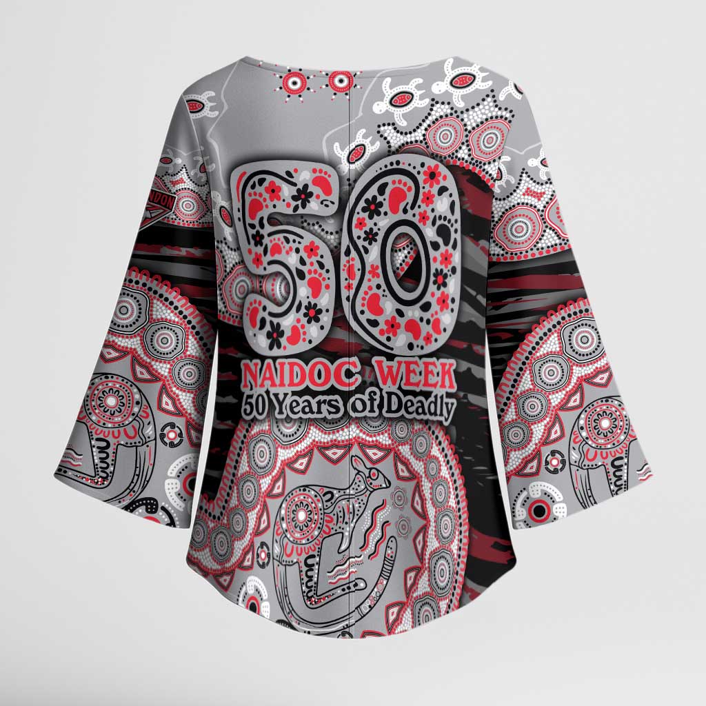 Essendon Bombers NAIDOC Week 2026 Kimono Sleeve Blouse Australian Aboriginal Dot Art Dreamtime Pattern Style