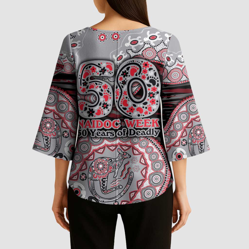 Essendon Bombers NAIDOC Week 2026 Kimono Sleeve Blouse Australian Aboriginal Dot Art Dreamtime Pattern Style