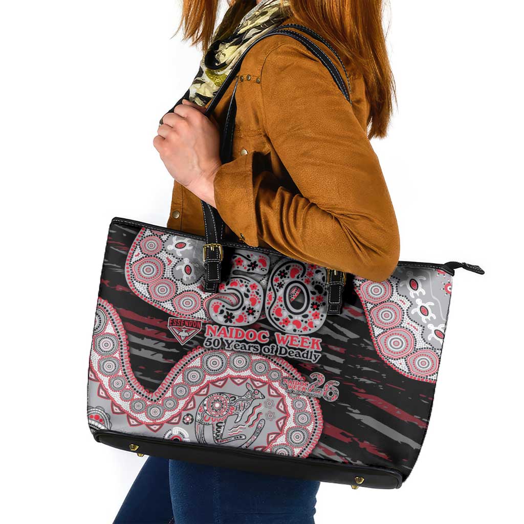 Essendon Bombers NAIDOC Week 2026 Leather Tote Bag Australian Aboriginal Dot Art Dreamtime Pattern Style