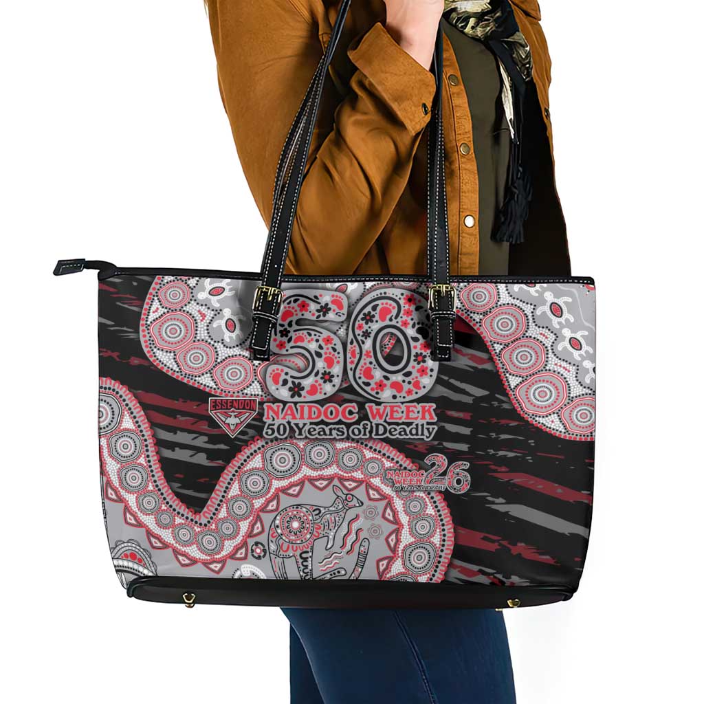 Essendon Bombers NAIDOC Week 2026 Leather Tote Bag Australian Aboriginal Dot Art Dreamtime Pattern Style