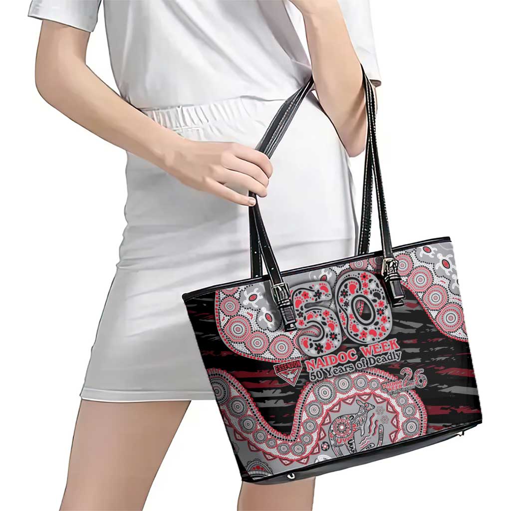 Essendon Bombers NAIDOC Week 2026 Leather Tote Bag Australian Aboriginal Dot Art Dreamtime Pattern Style