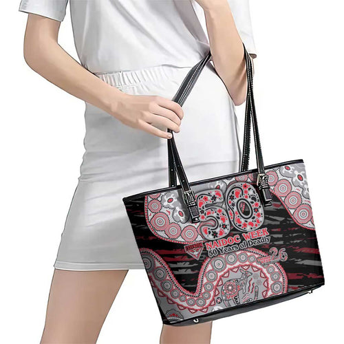 Essendon Bombers NAIDOC Week 2026 Leather Tote Bag Australian Aboriginal Dot Art Dreamtime Pattern Style