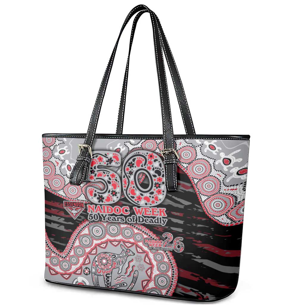 Essendon Bombers NAIDOC Week 2026 Leather Tote Bag Australian Aboriginal Dot Art Dreamtime Pattern Style
